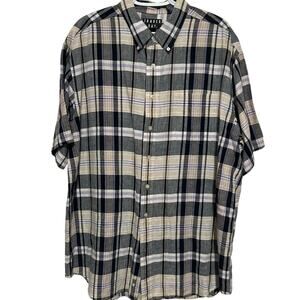 Trader Bay Men's Gray Lavender Short Sleeve Striped Button Front Shirt Size XL
